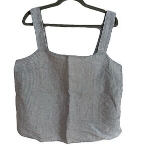J. Crew Striped Square Neck Tank Top XL Linen Cotton Blend Classic Minimalist